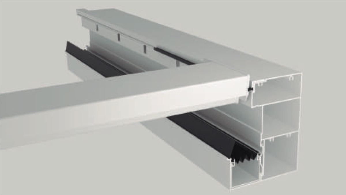 Detalle de la viga de la pérgola SEESKY-BIO con el sistema antisalpicadura (imagen del fabricante)